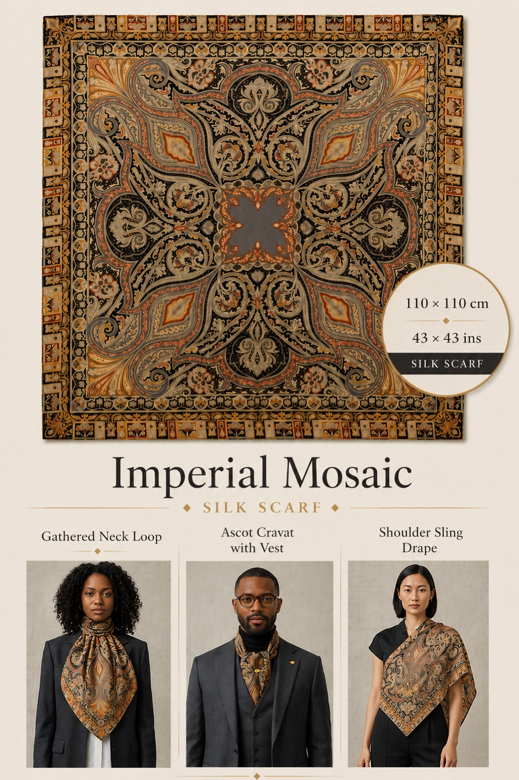 Imperial Mosaic Silk Scarf — 110 × 110 cm