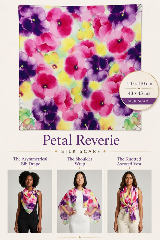 Petal Reverie Silk Scarf — 110 × 110 cm
