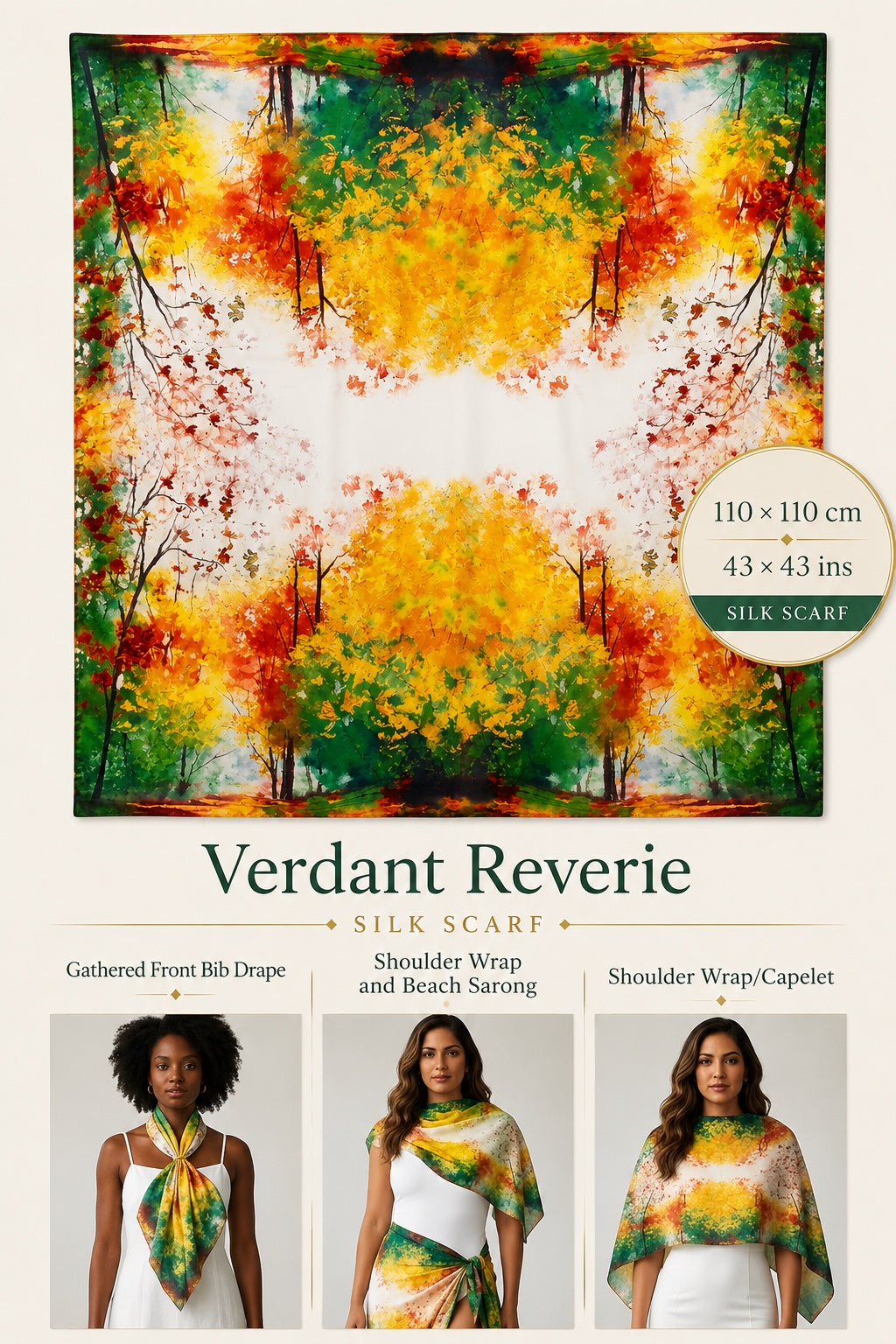 Verdant Reverie Silk Scarf — 110 × 110 cm