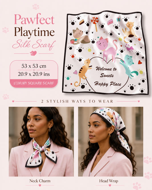 Pawfect Playtime Silk Scarf — 53 × 53 cm