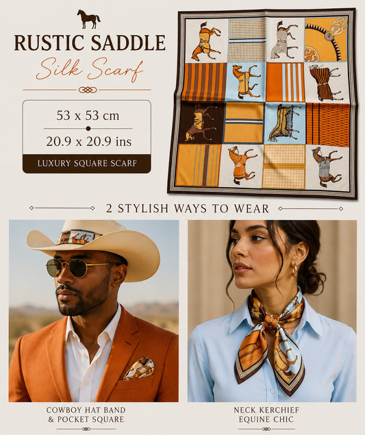 Rustic Saddle Silk Scarf — 53 × 53 cm