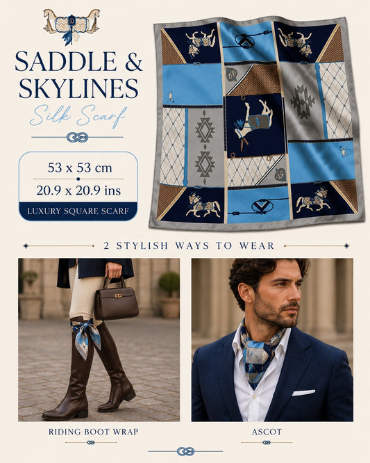 Saddle & Skylines Silk Scarf — 53 × 53 cm