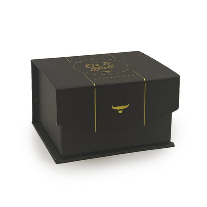 Supplier presentation packaging photograph for lapis cufflinks.