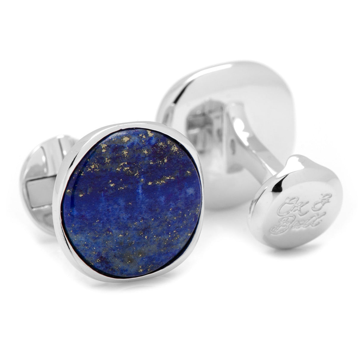 Additional view of blue lapis and sterling silver cufflinks.