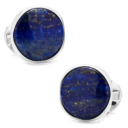 Sterling silver formal cufflinks featuring blue lapis stone faces.