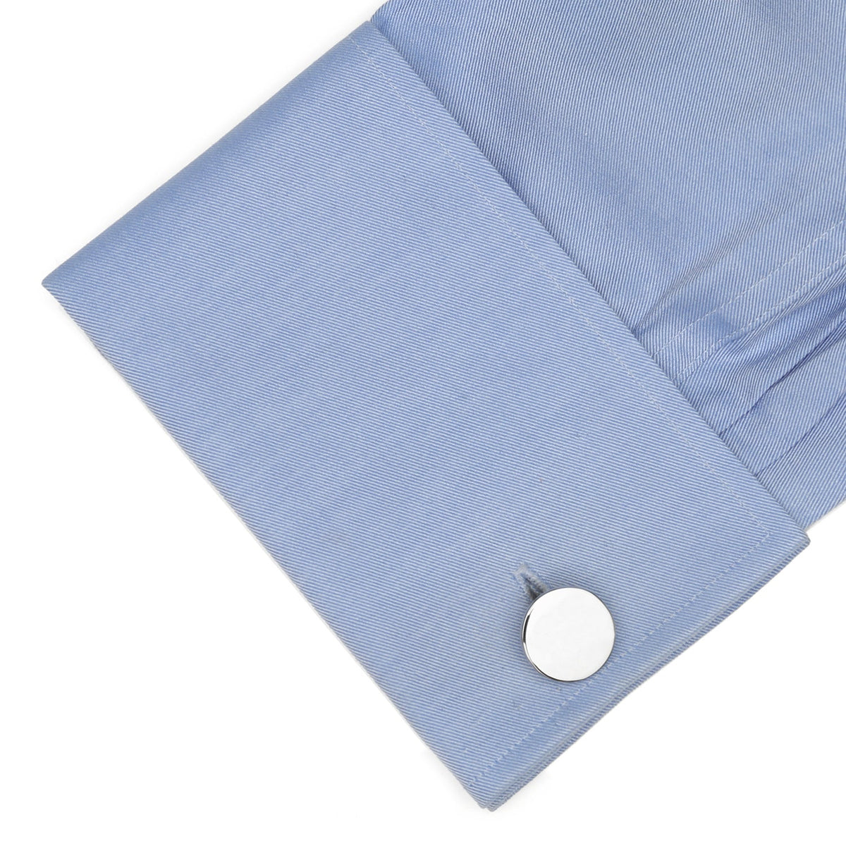 Alternate angle of round sterling silver Infinity Edge cufflinks.