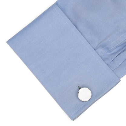 Alternate angle of round sterling silver Infinity Edge cufflinks.