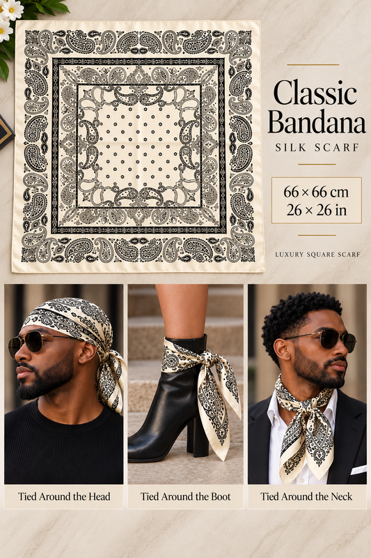Classic Bandana 66 x 66 cm Mulberry silk scarf with black paisley pattern on ivory