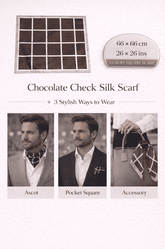 Chocolate Check silk scarf with rich chocolate base and clean grid pattern